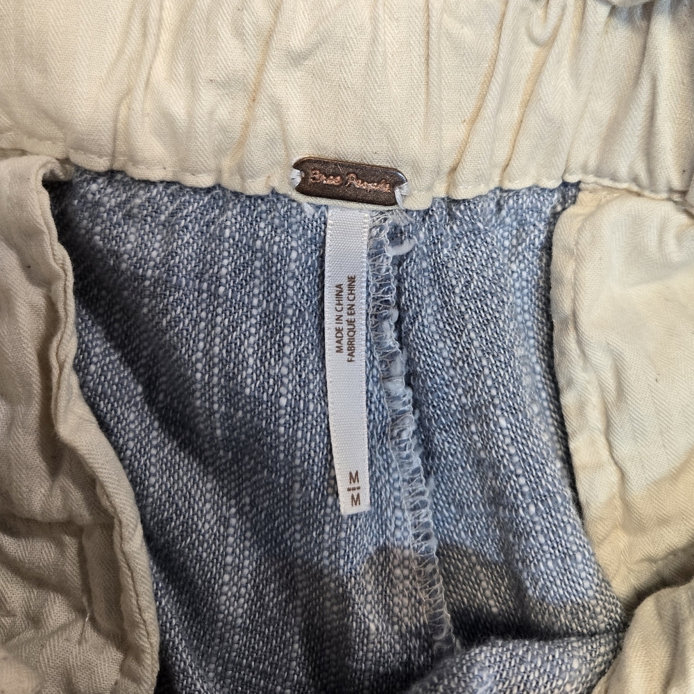 Light Blue Free People Paper Bag Linen Blend Pants Size M - Picture 11 of 12